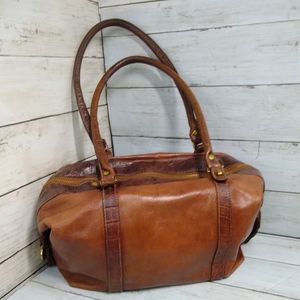 Vtg Brahmin Small/Med Brown Lthr 2Handle ZipTop Multipocket Satchel Handbag